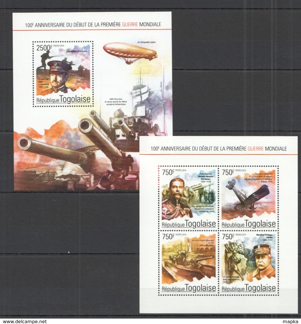 TG556 2014 TOGO TOGOLAISE WAR 100TH ANNIVERSARY BEGINNING WORLD WAR 1 KB+BL MNH - WO1