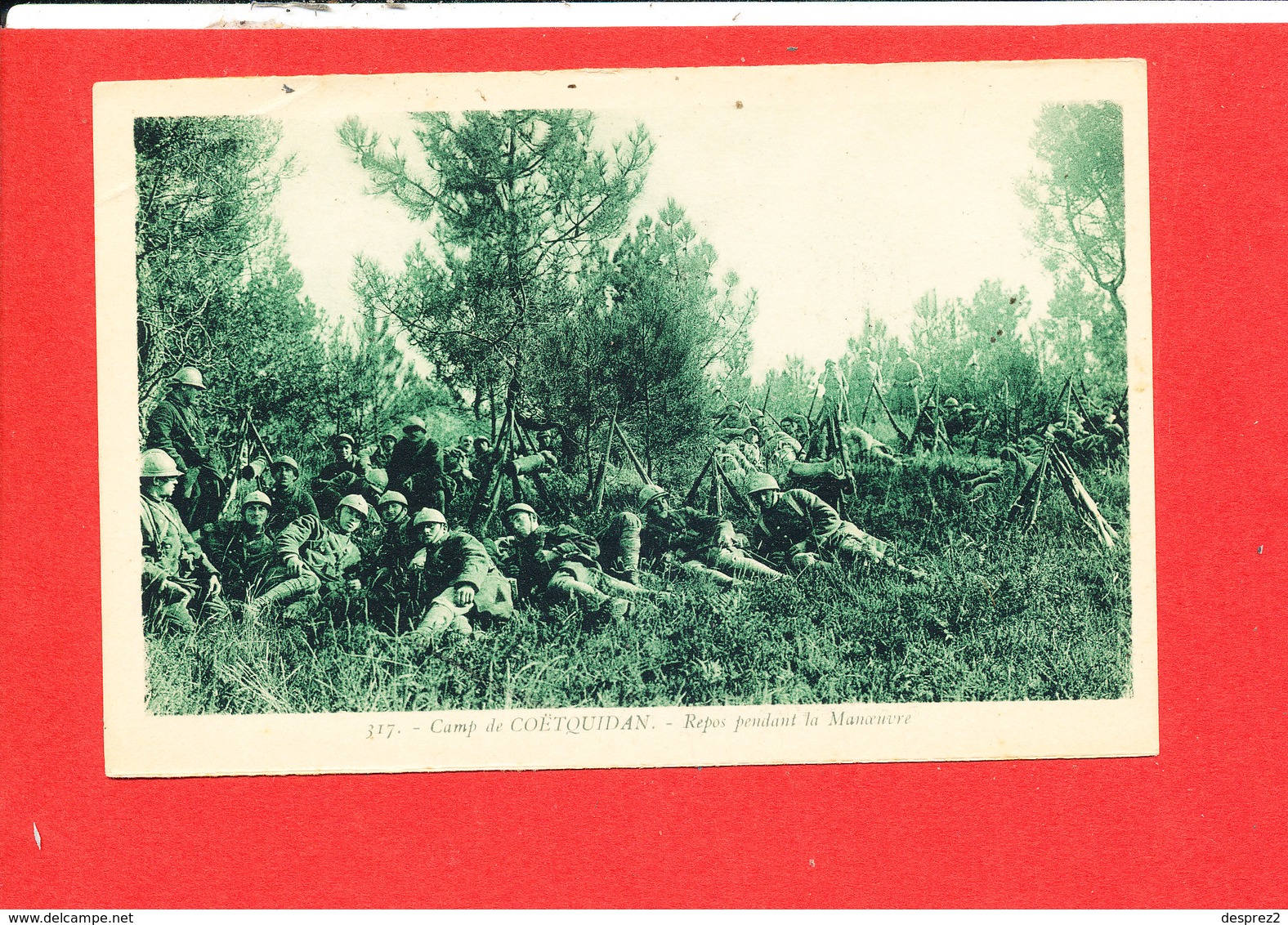 Camp De COETQUIDON MILITARIA Cpa Animée Repos Pendant La Manoeuvre   317 Perthaux - Manöver