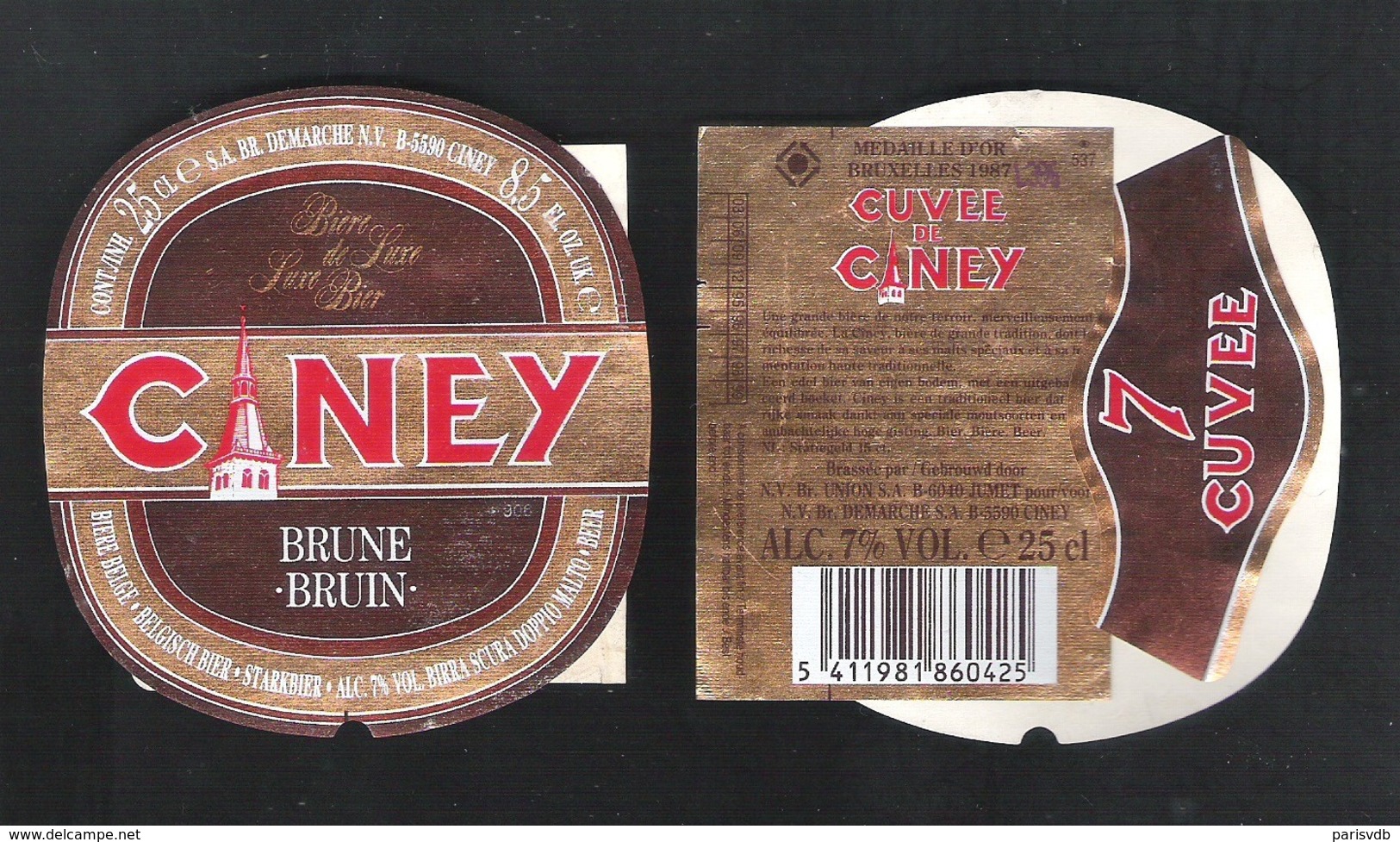 CUVEE DE CINEY - BRUNE  - CUVEE 7  - 25 CL - 7 % ALC.- 3 BIERETIKETTEN  (BE 647) - Bier