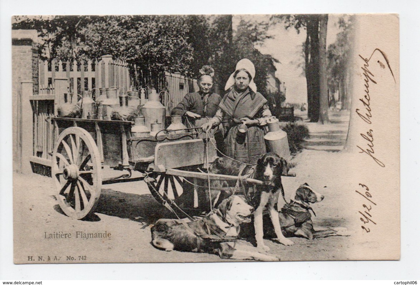 - CPA BRUXELLES (Belgique) - Laitière Flamande 1903 (superbe Gros Plan Avec Attelage De Chiens) - Edition H. N. 742 - - Petits Métiers