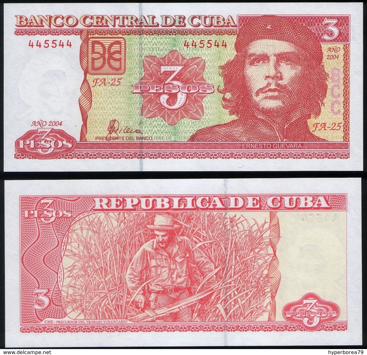 Cuba RADAR 445544 P 127 - 3 Pesos 2004 - UNC - Cuba