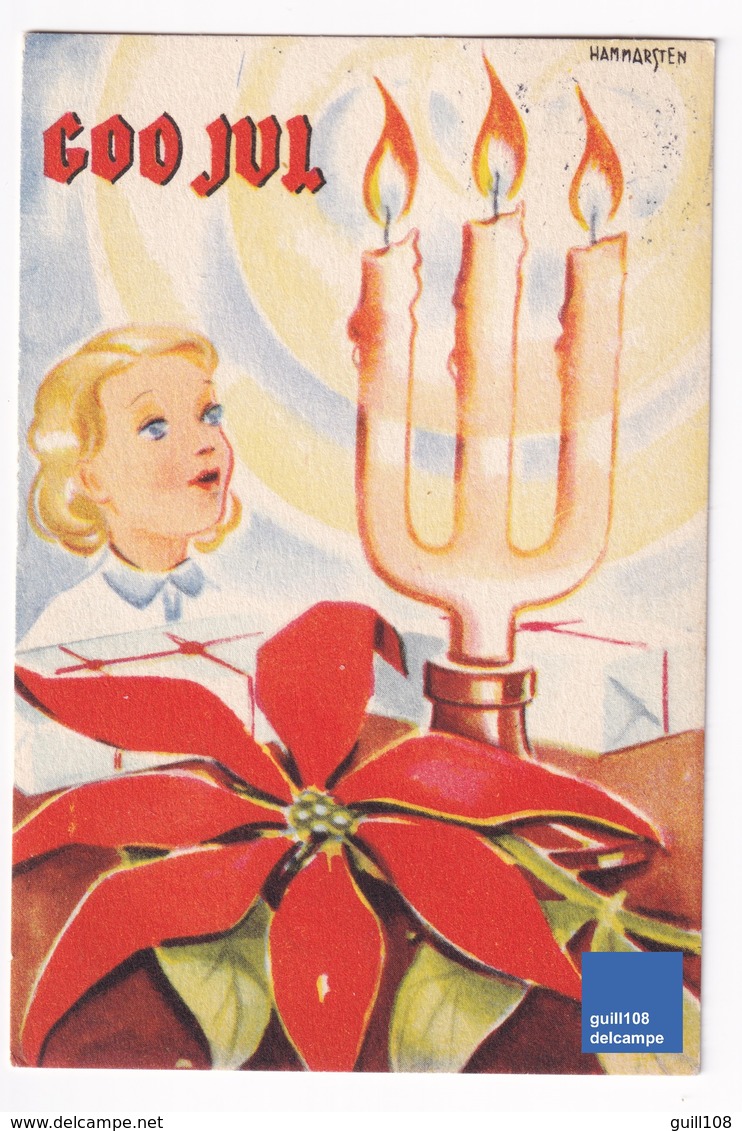 Joyeux Noël 1940 S Petite Carte Suède Hammarsten Petite Fille Eglise Cierge Bougie Fleur Holy Card Cadeau God Jul A31-31 - Santa Claus