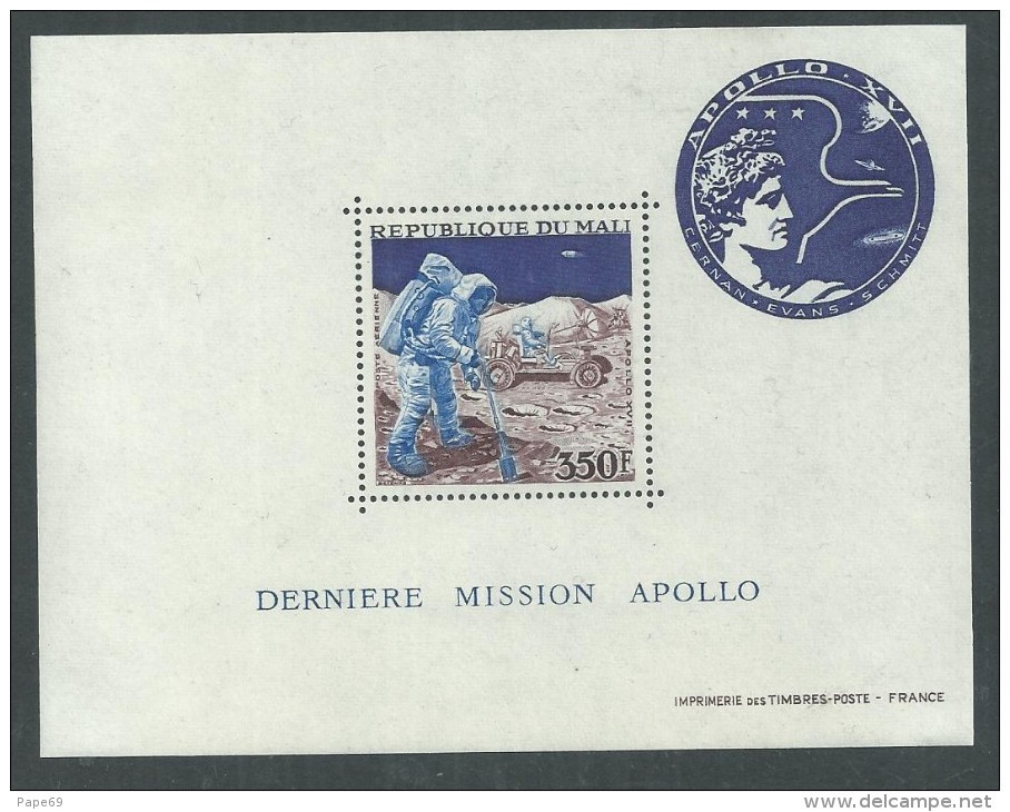 MALI  BF  N° 7 XX Dernière Mission ApolloXVII.  Le Bloc Sans Charnière, TB - Mali (1959-...)