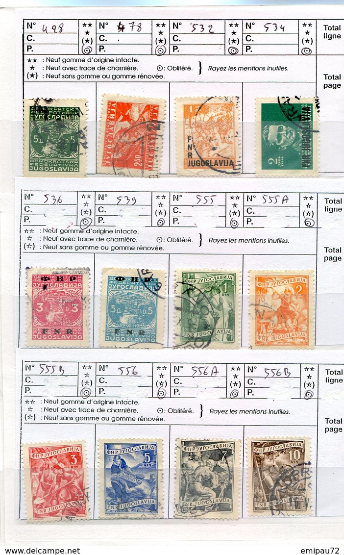 YOUGOSLAVIE- Carnet à choix complet avec 235 timbres neufs et oblitérés