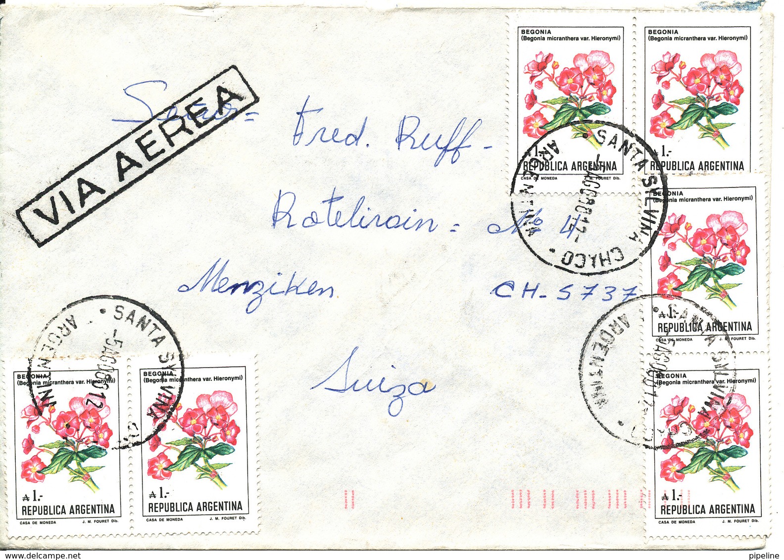 Argentina Cover Sent Air Mail To Switzerland 5-8-1988 With More Topic Stamps FLOWERS - Lettres & Documents