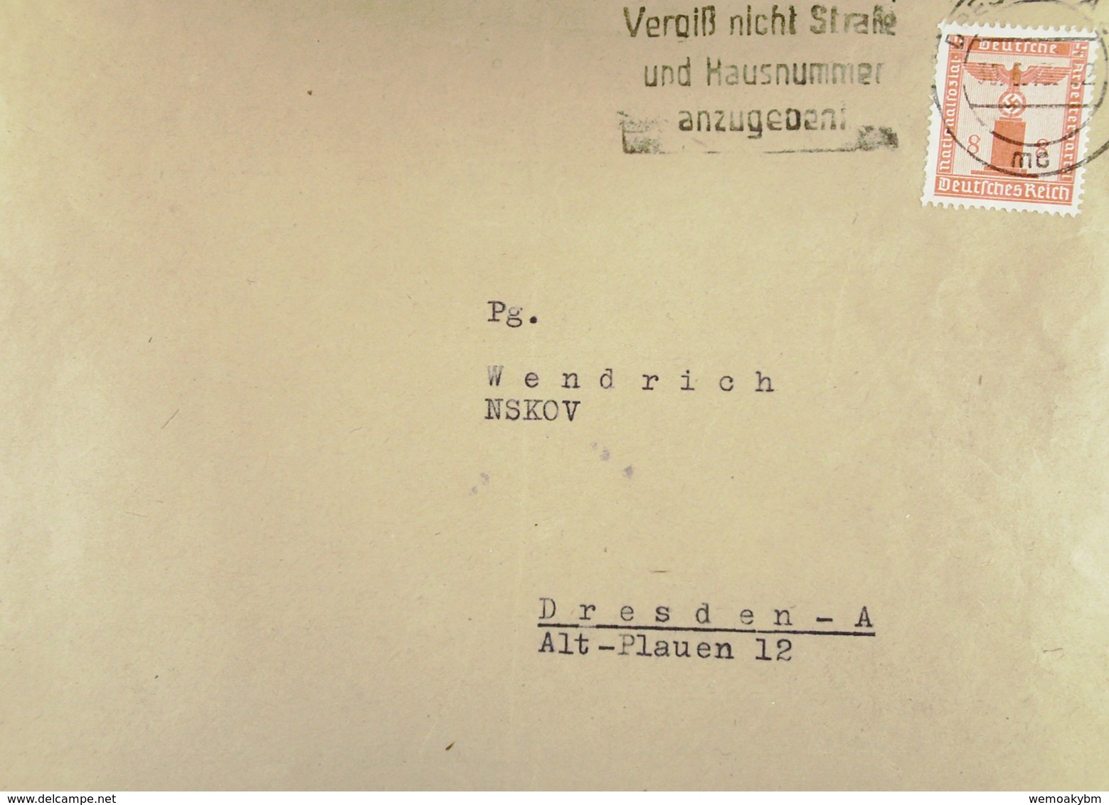 DR: Orts-Brief Mit 8 Pf "Dienstpost" EF Aus Dresden Vom 30.6.43  Knr: B 149 - Briefe U. Dokumente