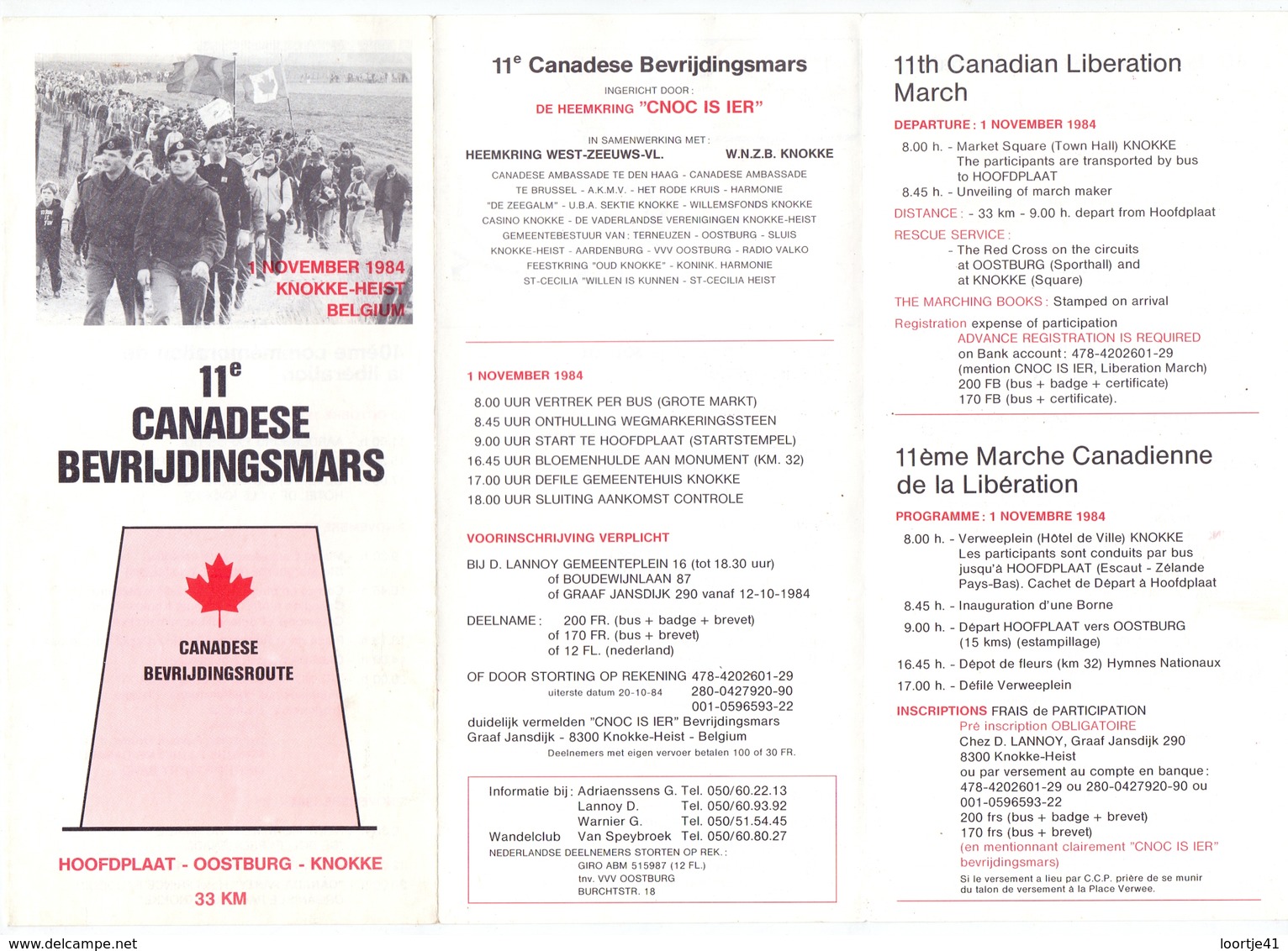 Brochure Toerisme Programma 11° Canadese Bevrijdingsmars - Hoofdplaat - Oostburg - Knokke 1984 - Programmes
