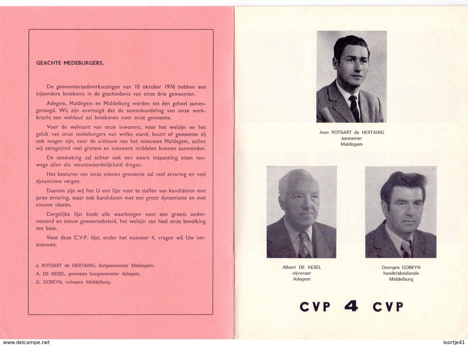 Brochure Politiek Verkiezingen CVP - Maldegem  - 1976 - Zonder Classificatie