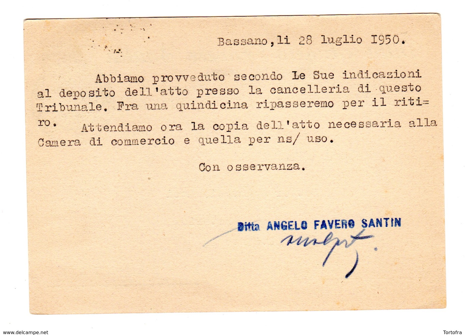 BASSANO DEL GRAPPA DITTA ANGELO FAVERO SANTIN DEPOSITO FORMAGGI CON ALLEVAMENTO  1950 - Vicenza