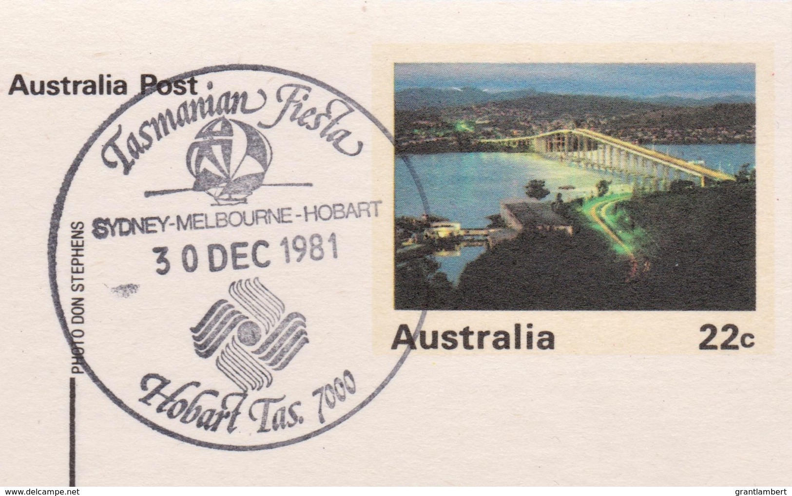 Tasman Bridge By Night, Hobart, Tasmania - Tasmanian Fiesta - Yacht Race 1981 Pictorial Postmark - Hobart