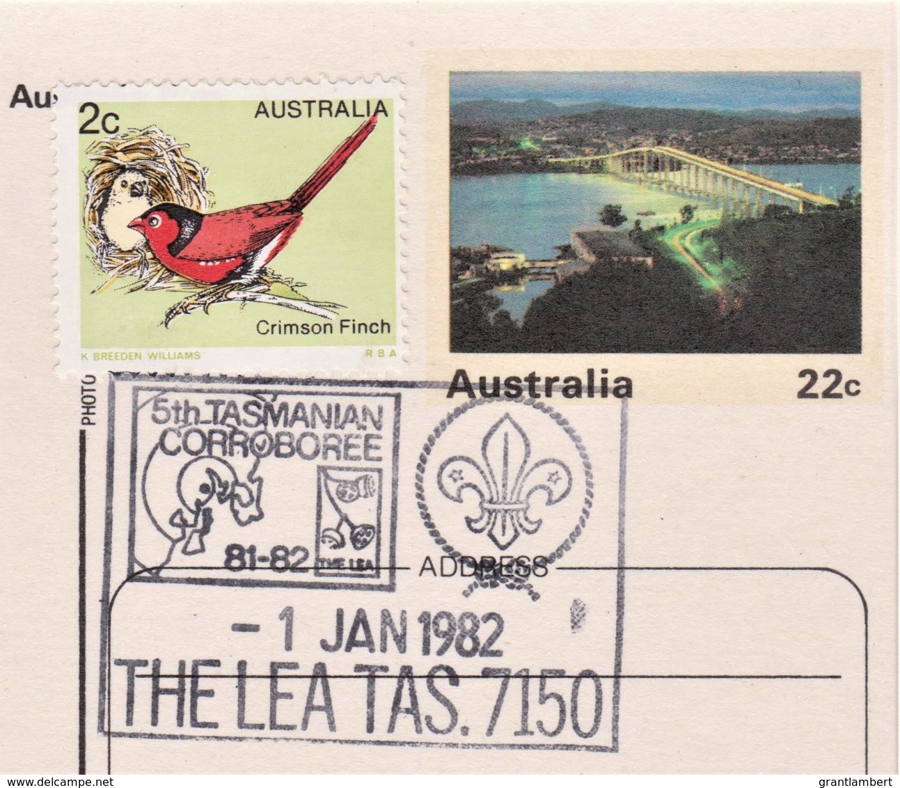Tasman Bridge By Night, Hobart, Tasmania - 5th Tasmanian Corroboree Postmark, 1982 - Hobart