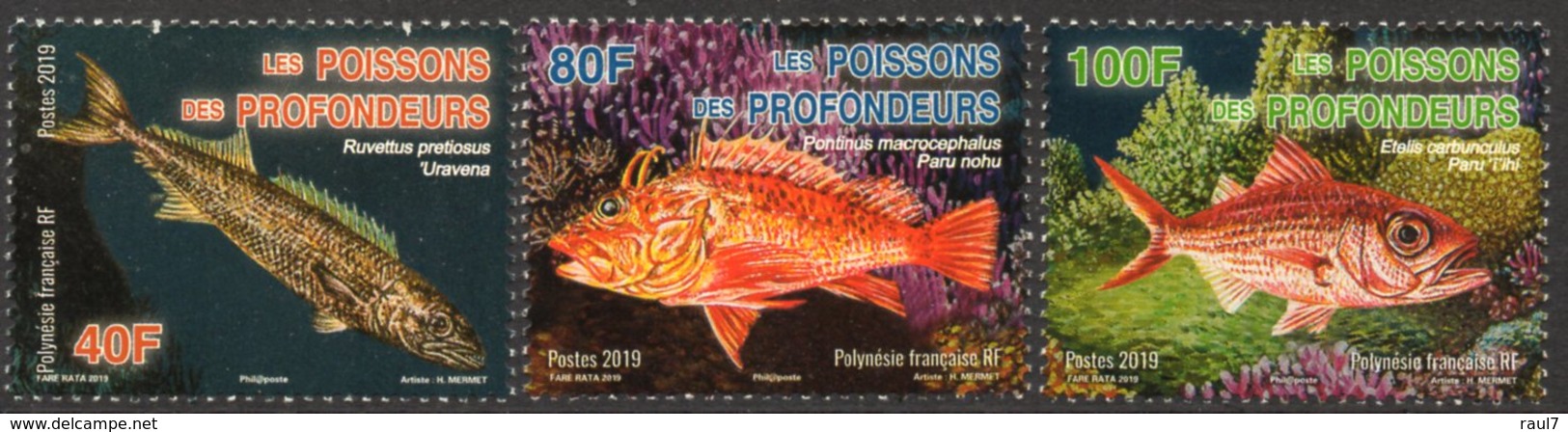 Polynésie Française 2019 - Faune Marine, Les Poissons Des Profondeurs - 3 Val Neufs // Mnh - Neufs