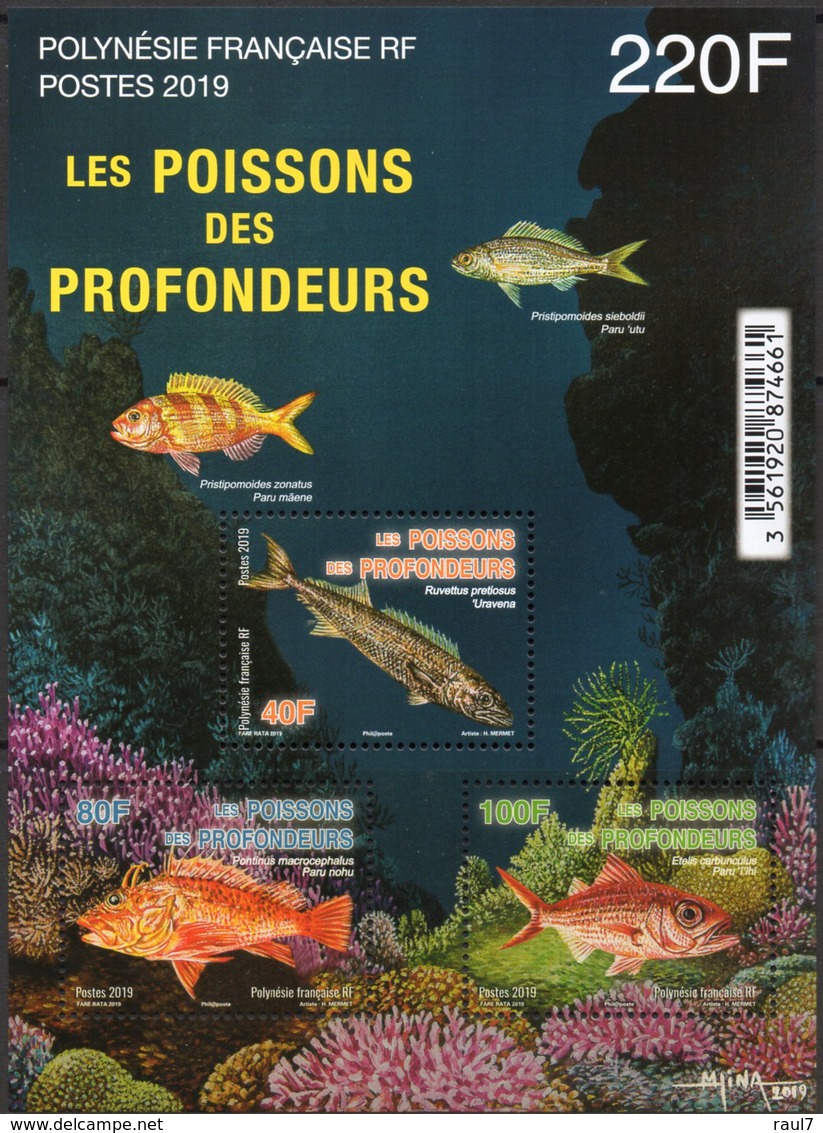 Polynésie Française 2019 - Faune Marine, Les Poissons Des Profondeurs - BF Neuf // Mnh - Unused Stamps