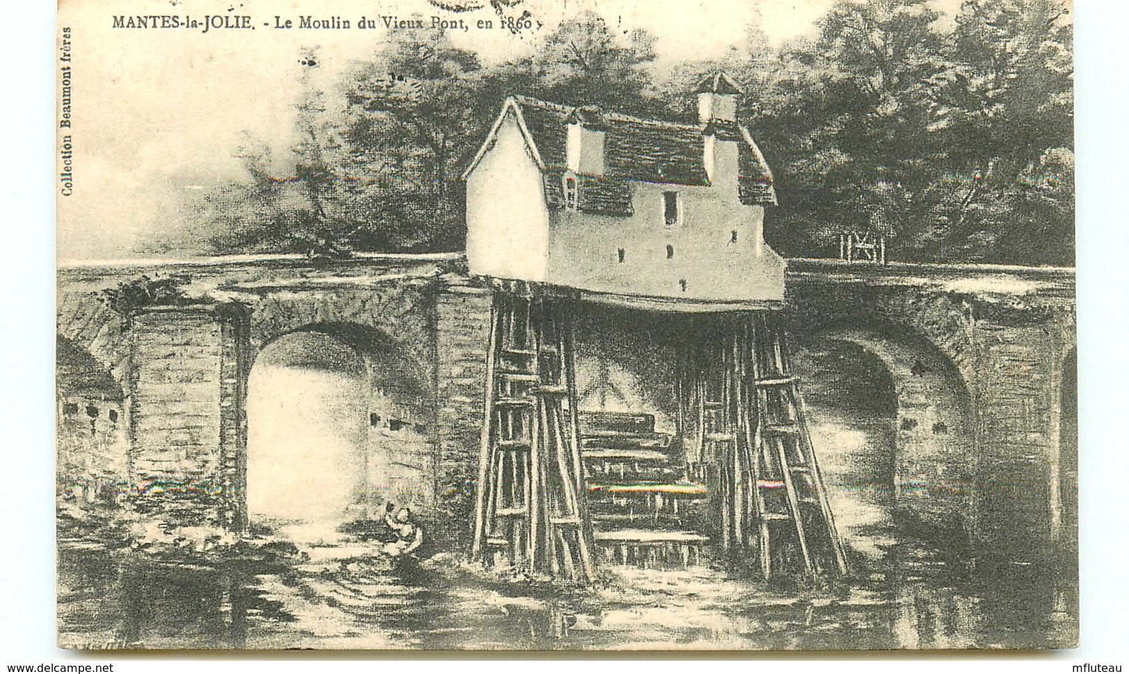 78* MANTES LA JOLIE Moulin Du Vieux Pont En 1860 (gravure) - Mantes La Jolie