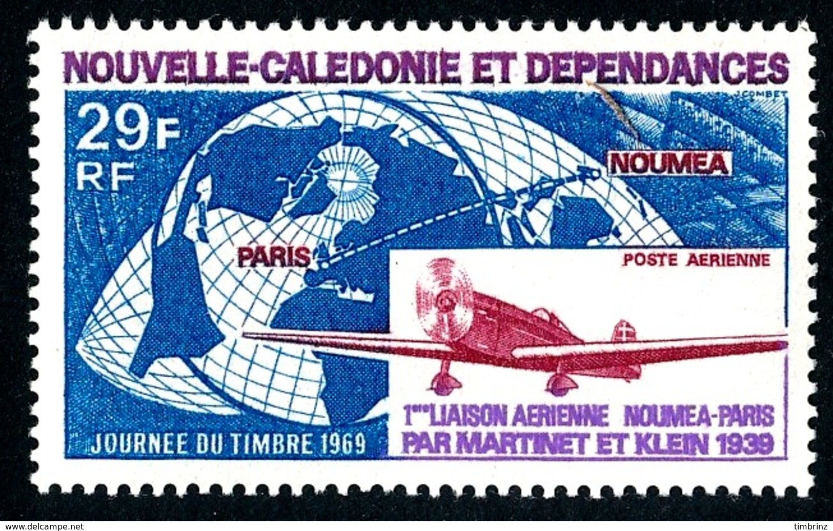 NOUV.-CALEDONIE 1969 - Yv. PA 102 **   Cote= 6,50 EUR - 1ère Liaison Par Avion Nouméa-Paris  ..Réf.NCE24740 - Nuevos