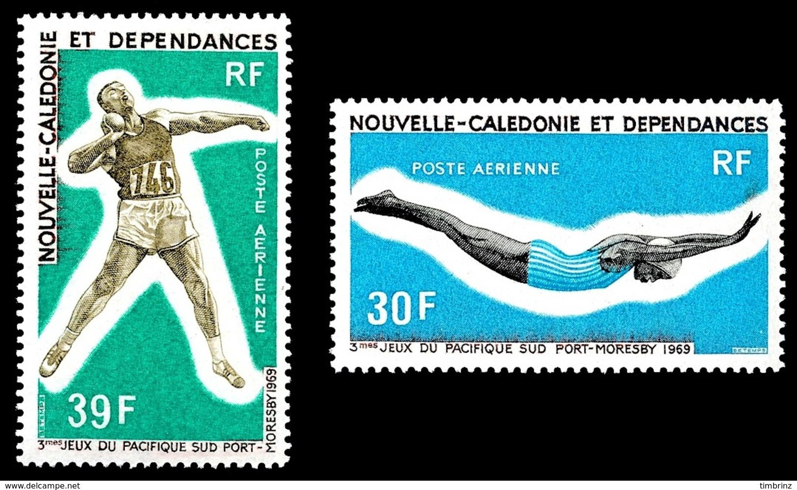 NOUV.-CALEDONIE 1969 - Yv. PA 106 Et 107 *   Cote= 14,50 EUR - Jeux Sportifs Du Pacifique-Sud (2 Val.)  ..Réf.NCE24746 - Neufs