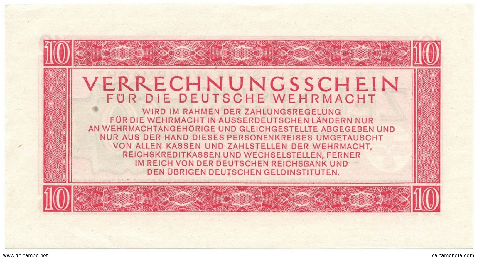 10 REICHSMARK VERRECHNUNGSSCHEIN FUR DEUTSCHE WERMACHT BERLIN 15/09/1944 SUP+ - Occupazione Alleata Seconda Guerra Mondiale