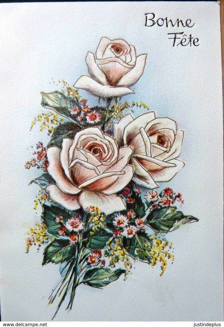 BONNE FETE BOUQUET DE ROSES POP UP  4 PAGES GRAND FORMAT - Flowers