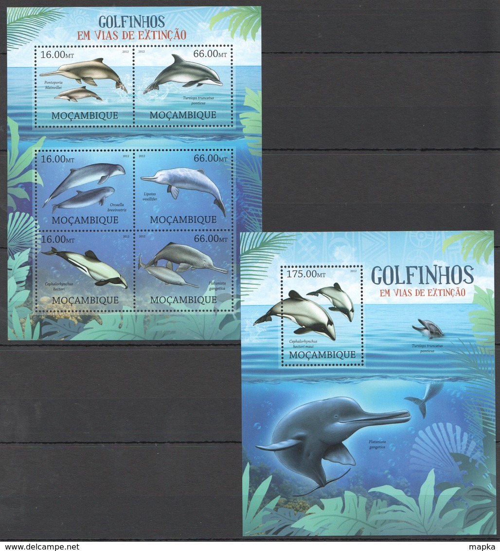 BC1207 2012 MOZAMBIQUE MOCAMBIQUE MARINE LIFE DOLPHINS GOLFINHOS EM VIAS EXTINCAO 1SH+1BL MNH - Delfine