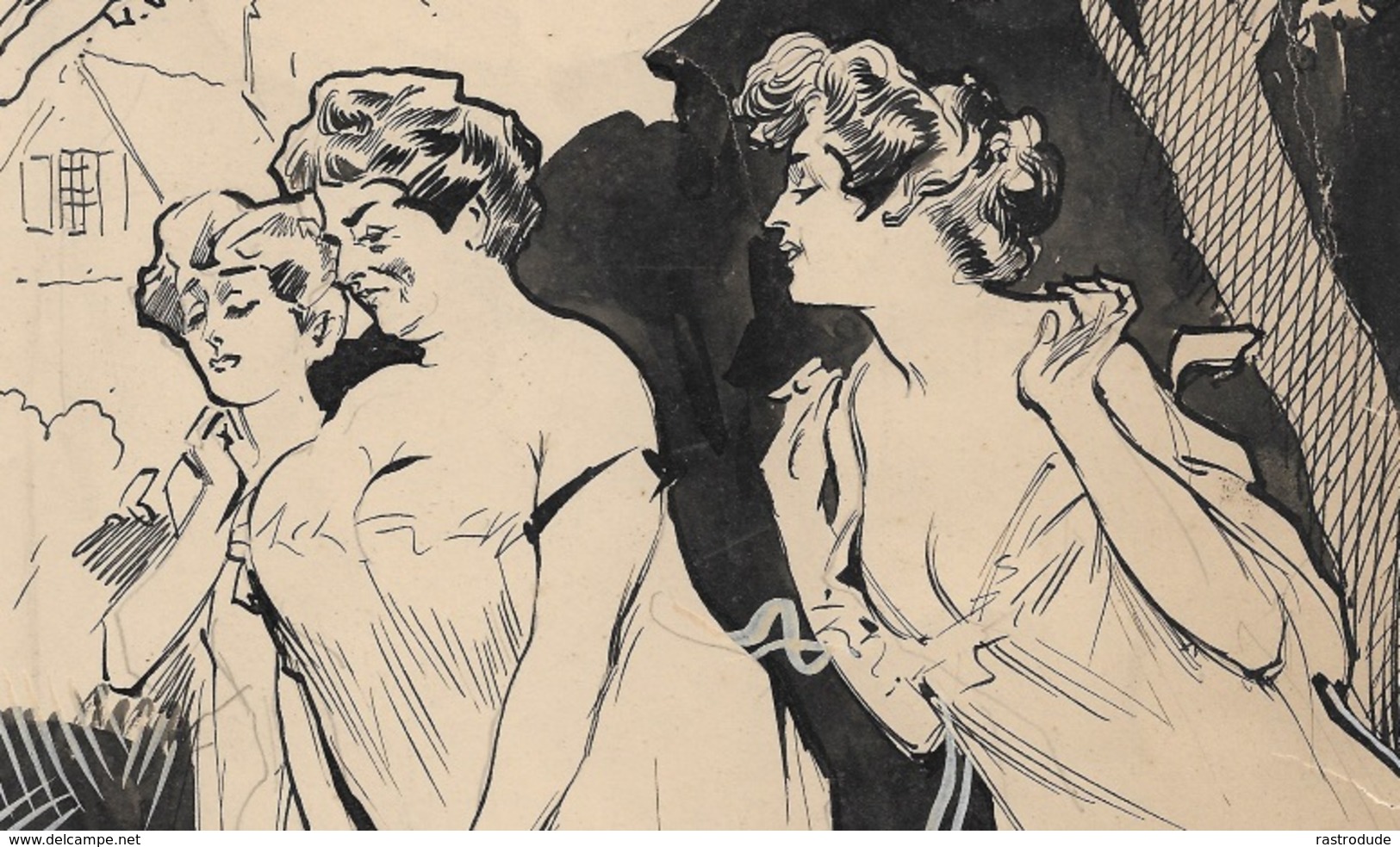 Ca.1900 Dessin Illustration Original Type GIBSON - Encre Sur Papier Carton - Tres Belle Illustration - Disegni