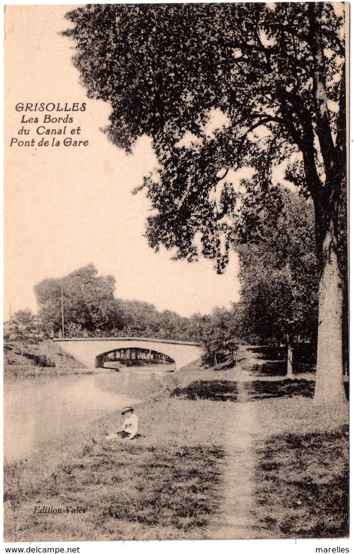 CPA Grisolles 82. Les Bords Du Canal Et Pont De La Gare, Animée, 1936 - Grisolles