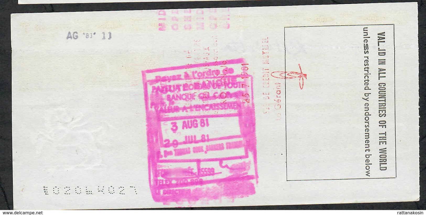 TRAVELLER'S CHEQUE LLOYDS 20 POUNDS 1981  AU - Altri & Non Classificati