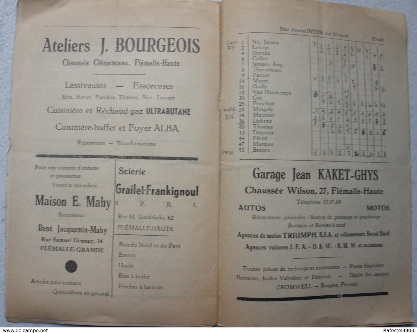 Programme Course Moto Cross National FLEMALLE HAUTE 23 Mars 1952 Circuit De La Montagne Trixhes Puub Austin 7HP - Programmes