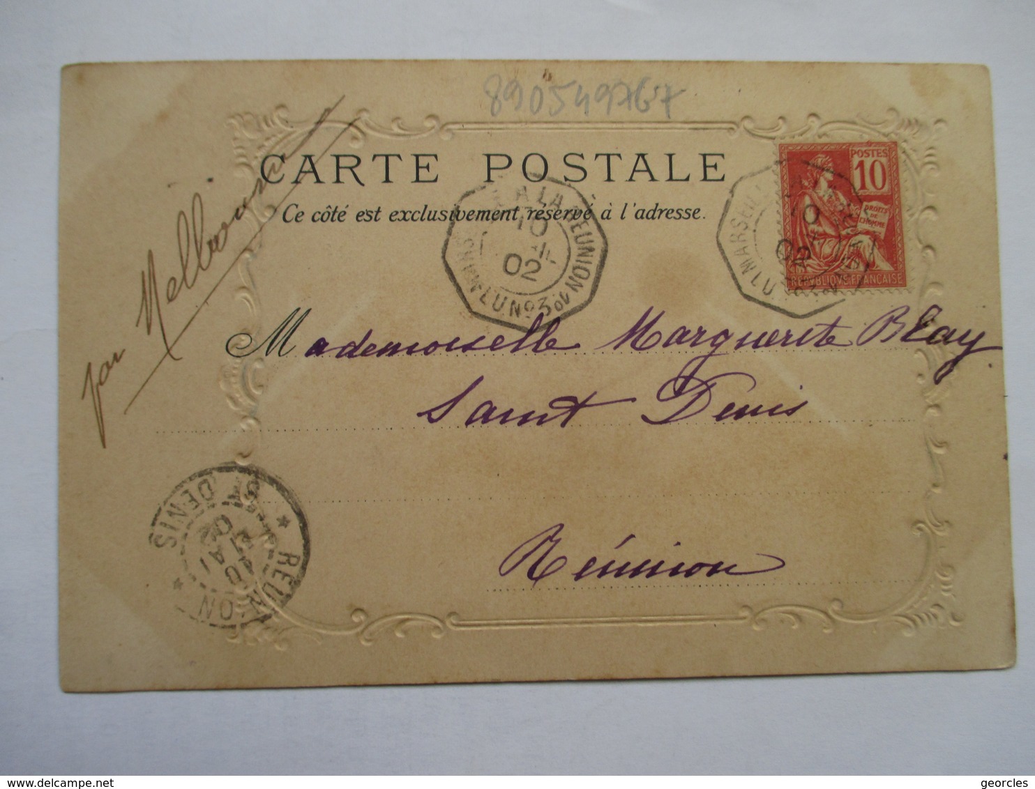 CACHET  BATEAU  - MARSEILLE  A  LA  REUNION  N° 3  - ENFANTS  COSTUMES   DANS  UN   CADRE  DORE  ET     GAUFFRE .... TTB - Storia Postale