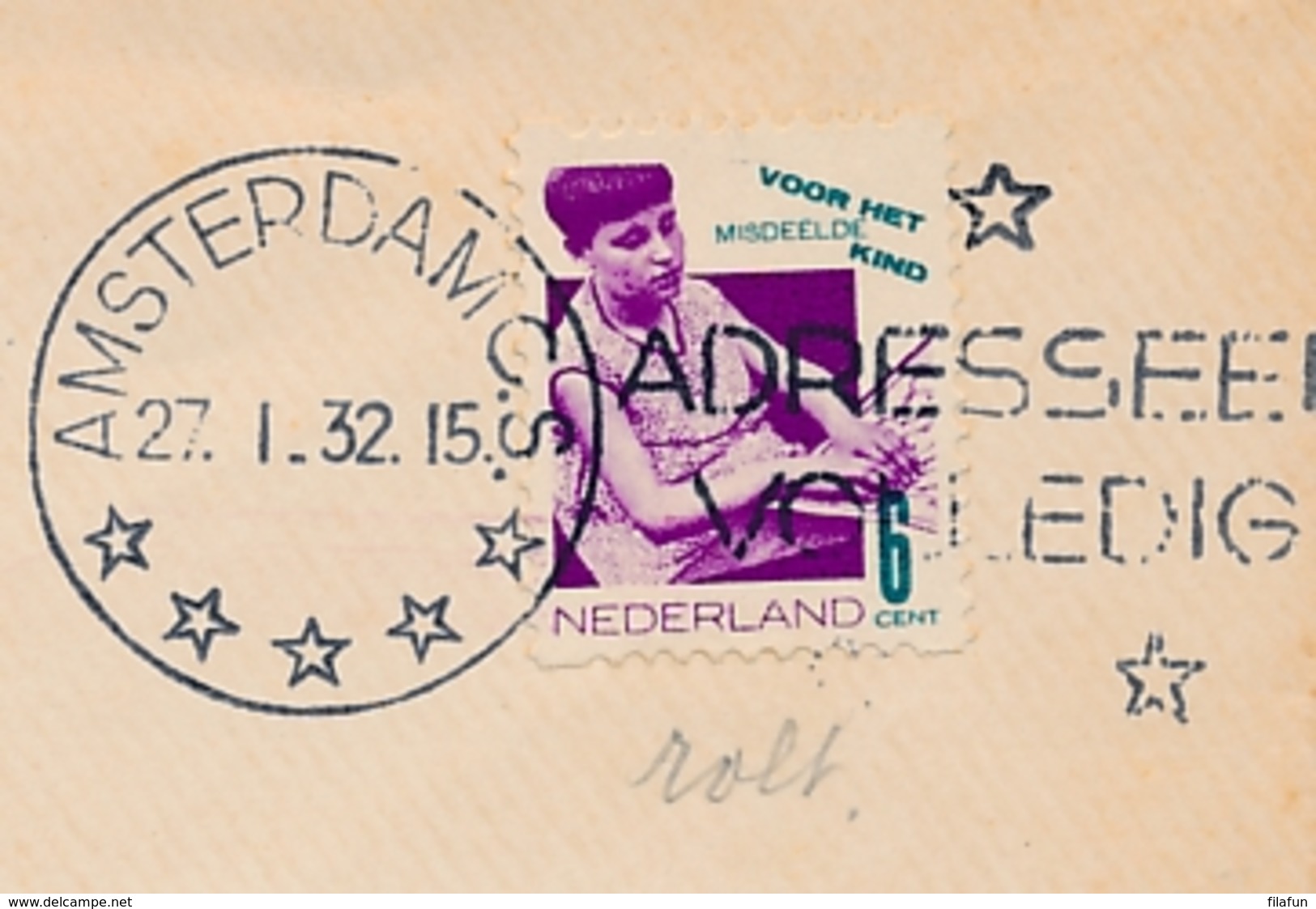 Nederland - 1932 - 6 Cent Kind - Roltanding R92 - Enkelfrankering Op Cover Lokaal Amsterdam - Lettres & Documents