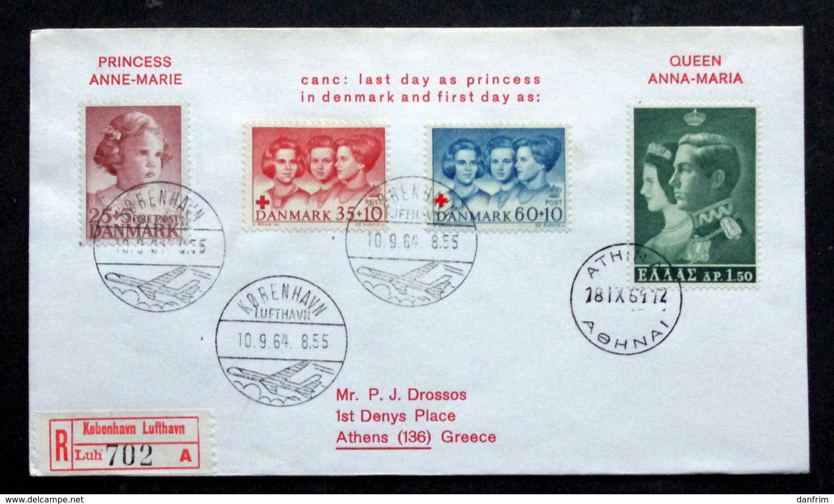 Denmark  Cz.Slania 1964 Red Cross Canc: Last Day As Princess In Denmark And First Day As: Queen Anna-Maria  ( Lot 2093) - Storia Postale