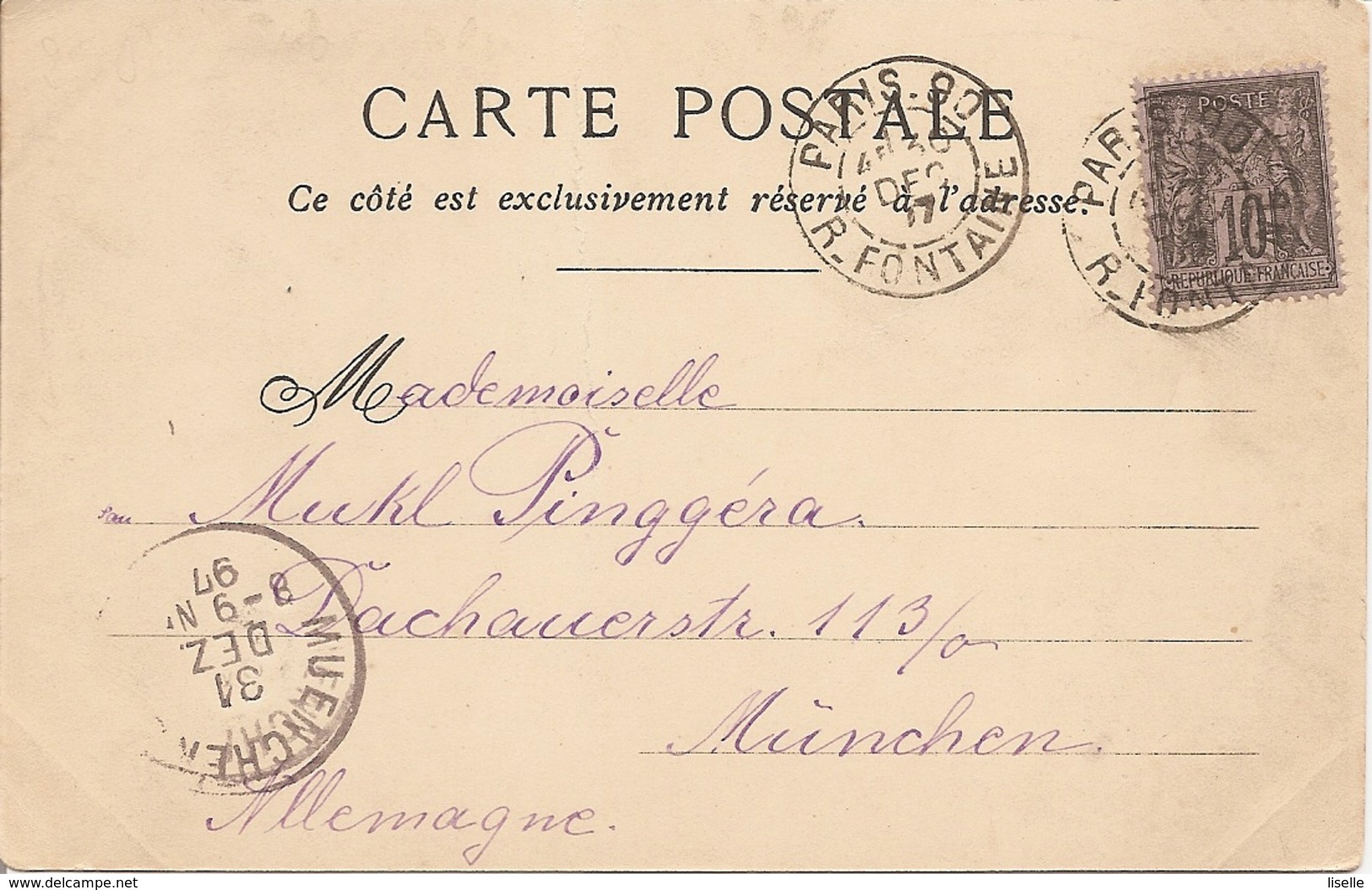 SEINE  SAGE  Sur CP  OBLI PARIS  R.FONTAINE Pour MUNCHEN - 1877-1920: Période Semi Moderne