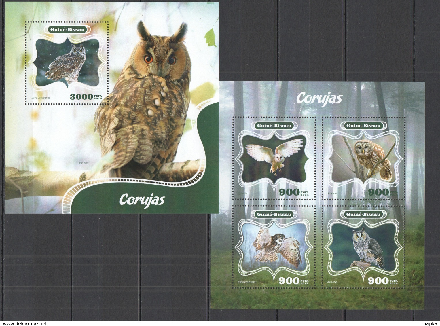 ST1073 2014 GUINE GUINEA-BISSAU FAUNA BIRDS OWLS CORUJAS KB+BL MNH - Búhos, Lechuza