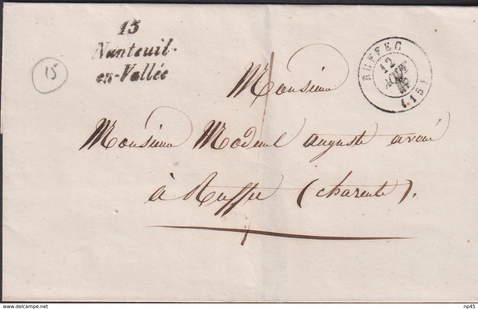 MARQUE POSTALE CHARENTE CURSIVE DE NANTEUIL-EN-VALLEE SUP - 1849-1876: Période Classique