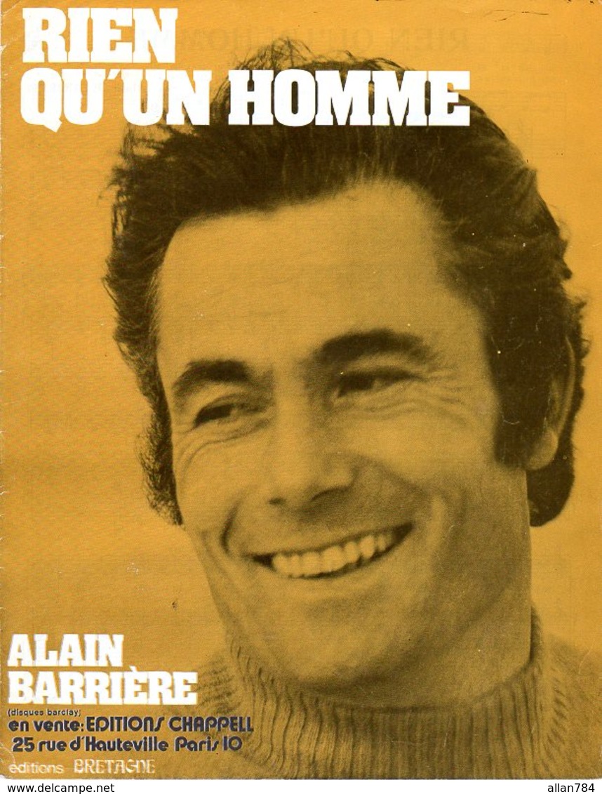 PARTITION ALAIN BARRIERE - RIEN QU'UN HOMME - 1970 - EXC ETAT COMME NEUF - Autres & Non Classés