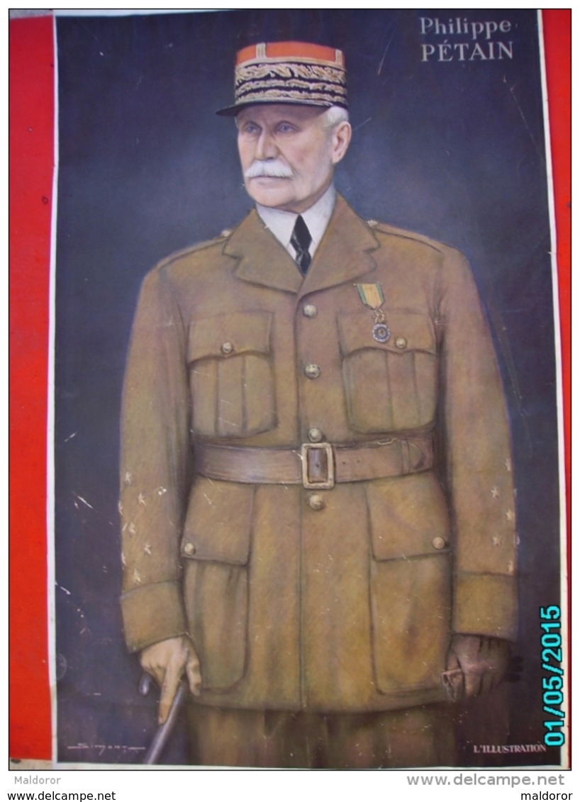 VXD1    013 . AFFICHE  ANCIENNE  .PHILIPPE PETAIN  PORTRAIT OFFICIEL  En Marechal  Signé SIMONT  67 X 43 Cm - Documenti Storici