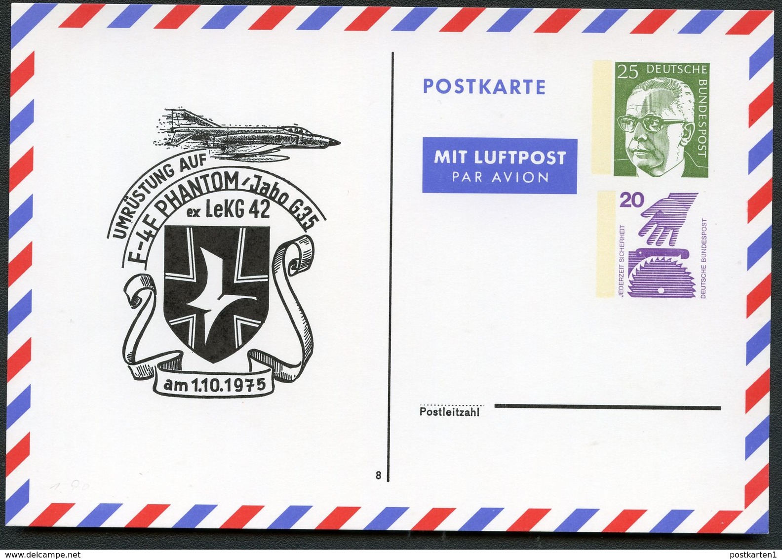 Bund PP55 D1/001 PHANTOM-JAGDBOMBER F-4F Pferdsfeld 1975  NGK 20,00 € - Private Postcards - Mint