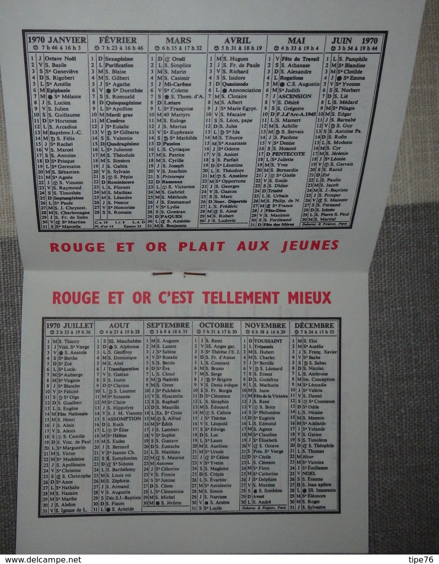 Petit Calendrier Poche 1970  Rouge Et Or Libraire  Thouars - 28 Pages - Petit Format : 1961-70