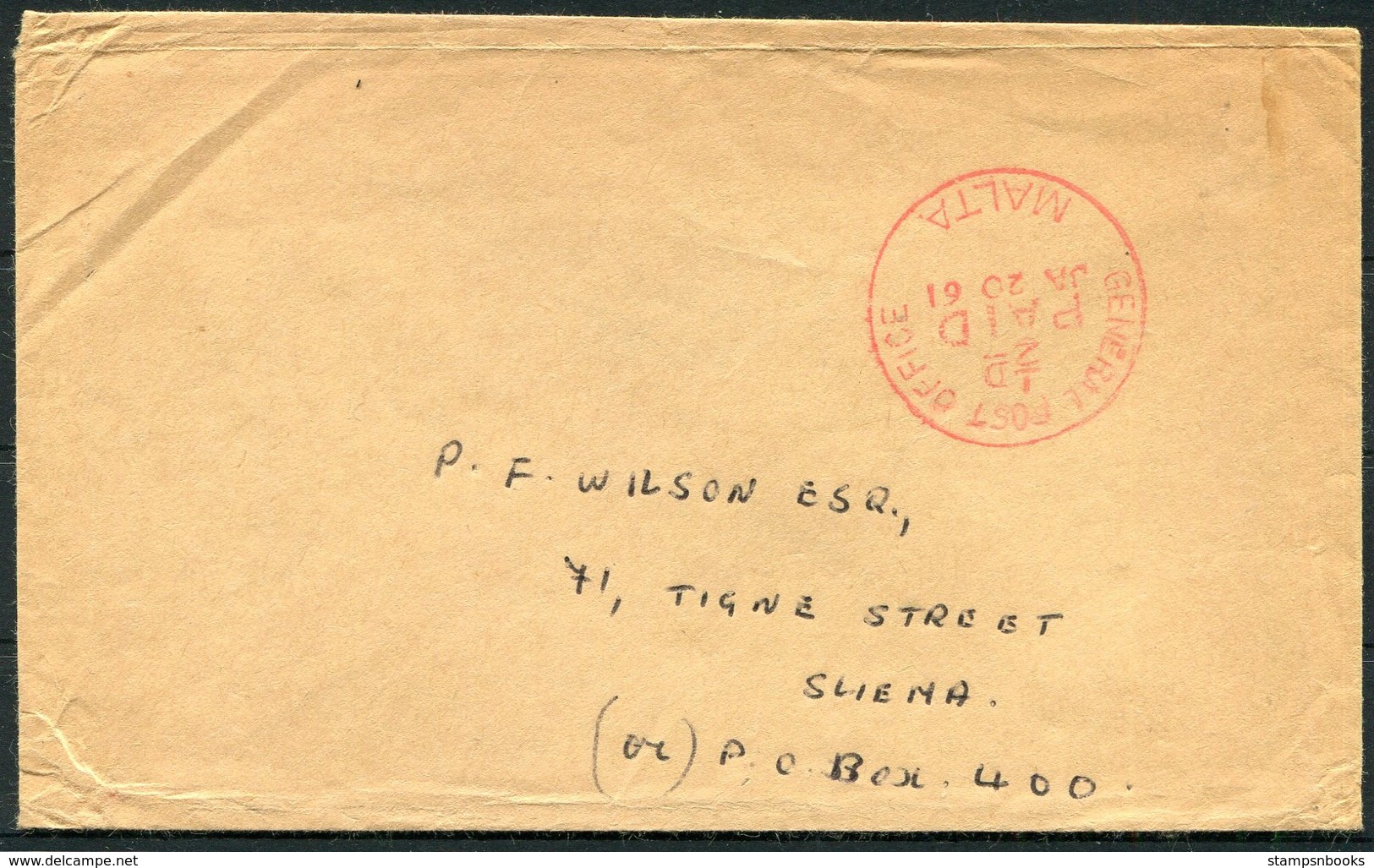 1961 Malta General Post Office Paid Cover - Sliema - Malta