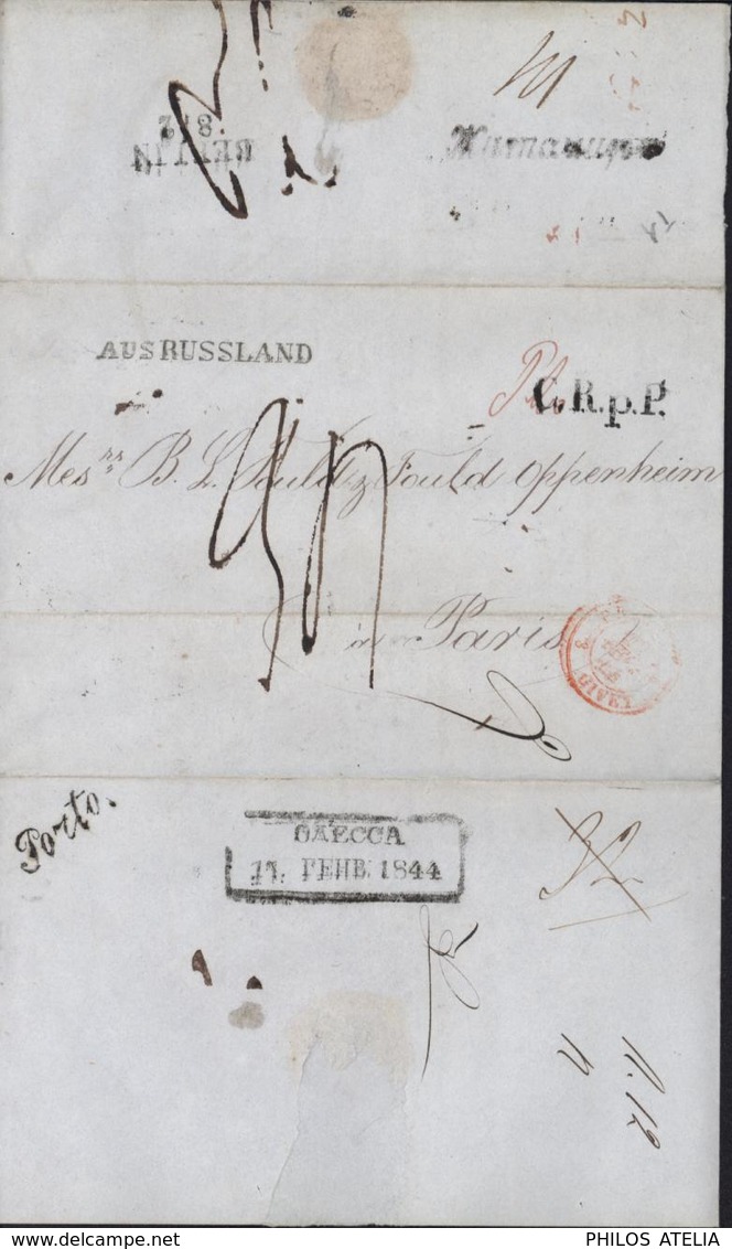 Russie Lettre De Odessa Ukraine Marque Postale AUS RUSSLAND Noir + C.R.p.P NoirEntrée Rouge Prusse 3 Givet 12 2 44 - ...-1857 Préphilatélie