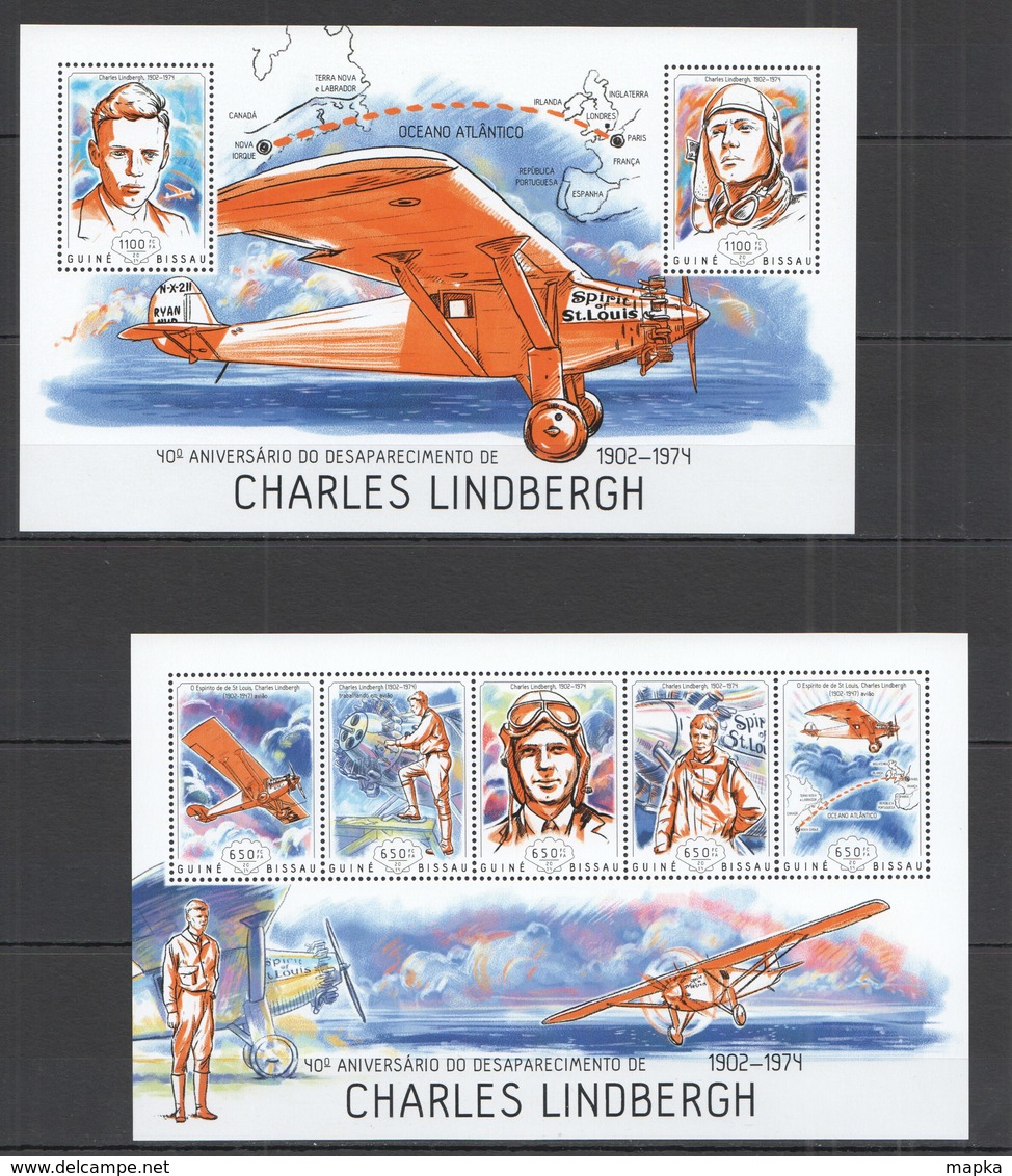 ST1171 2014 GUINE GUINEA-BISSAU TRANSPORT AVIATION 40TH ANNIVERSARY LINDBERGH KB+BL MNH - Airplanes