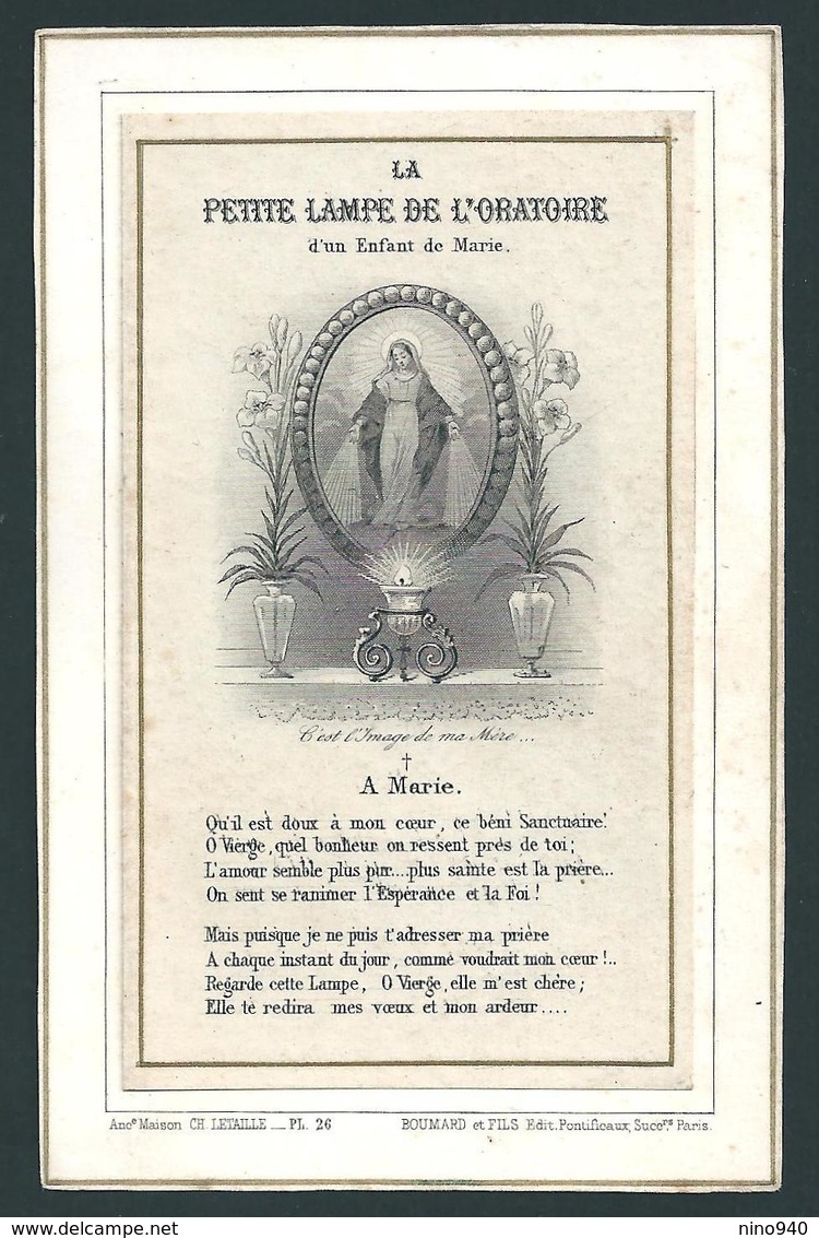 Incisione: LA PETITE LAMPE DE L'ORATOIRE -  Mm. 75 X 115-apribile A Finestrella - Ed. CH Letaille-Boumard Et Fils - PL26 - Religione & Esoterismo