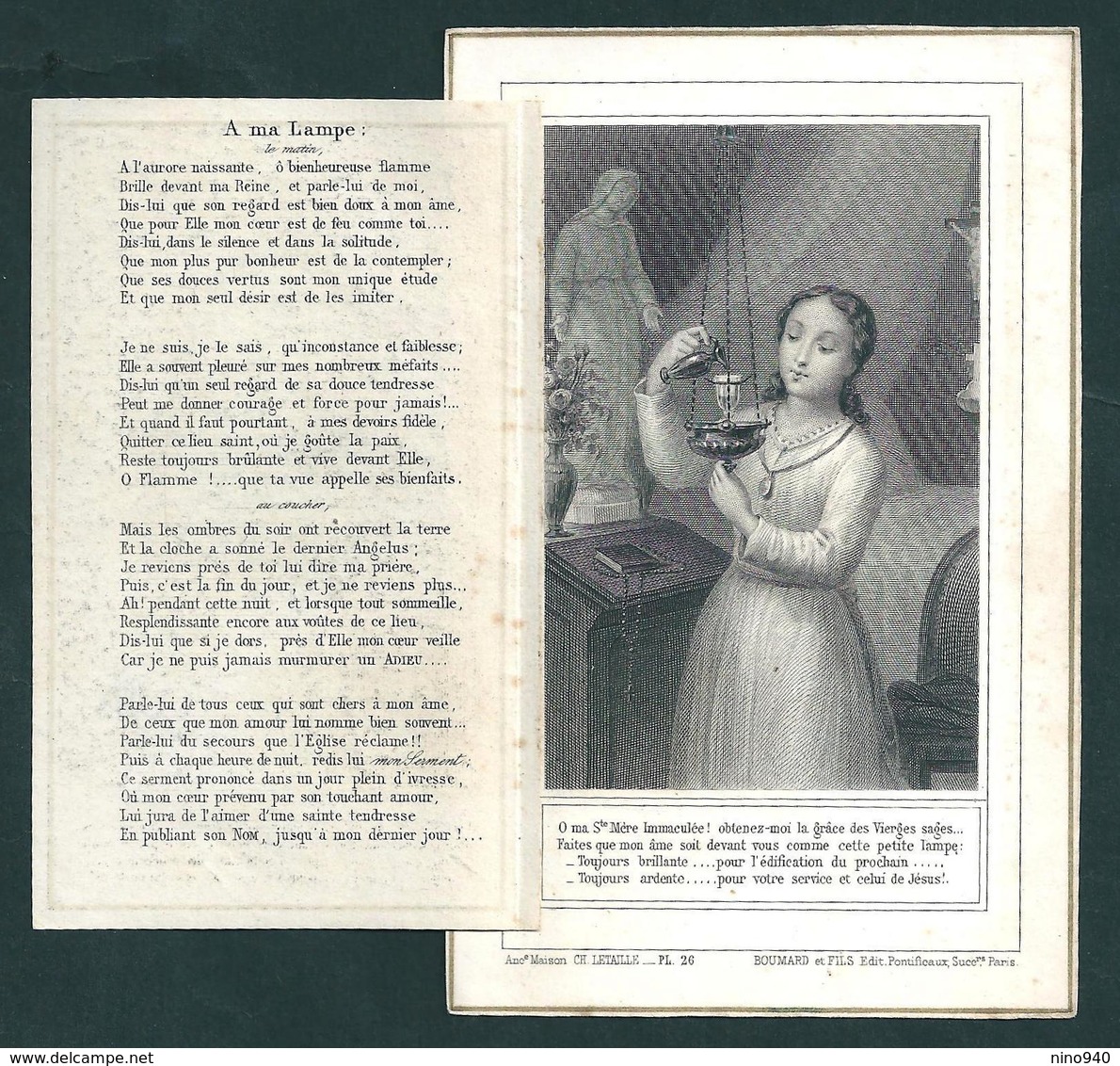 Incisione: LA PETITE LAMPE DE L'ORATOIRE -  Mm. 75 X 115-apribile A Finestrella - Ed. CH Letaille-Boumard Et Fils - PL26 - Religione & Esoterismo