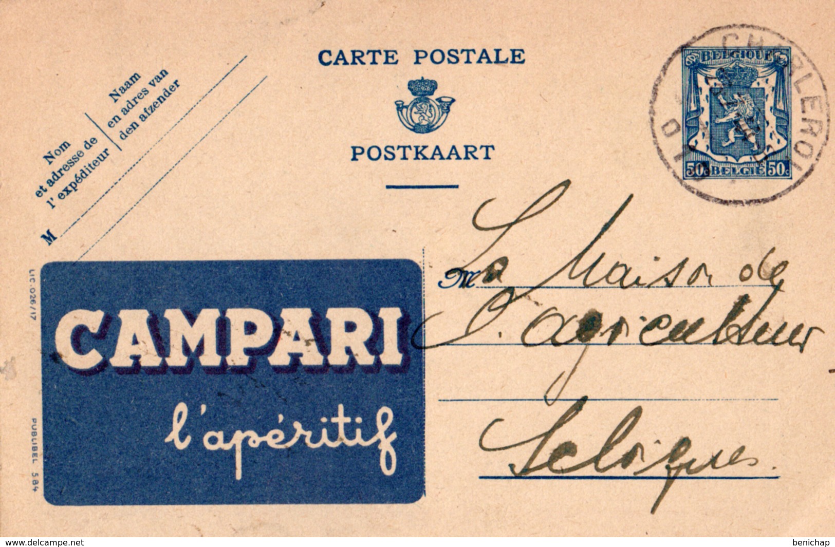 Publibel - 584 - CAMPARI - L'APERITIF - CHARLEROI - 1944. - Werbepostkarten