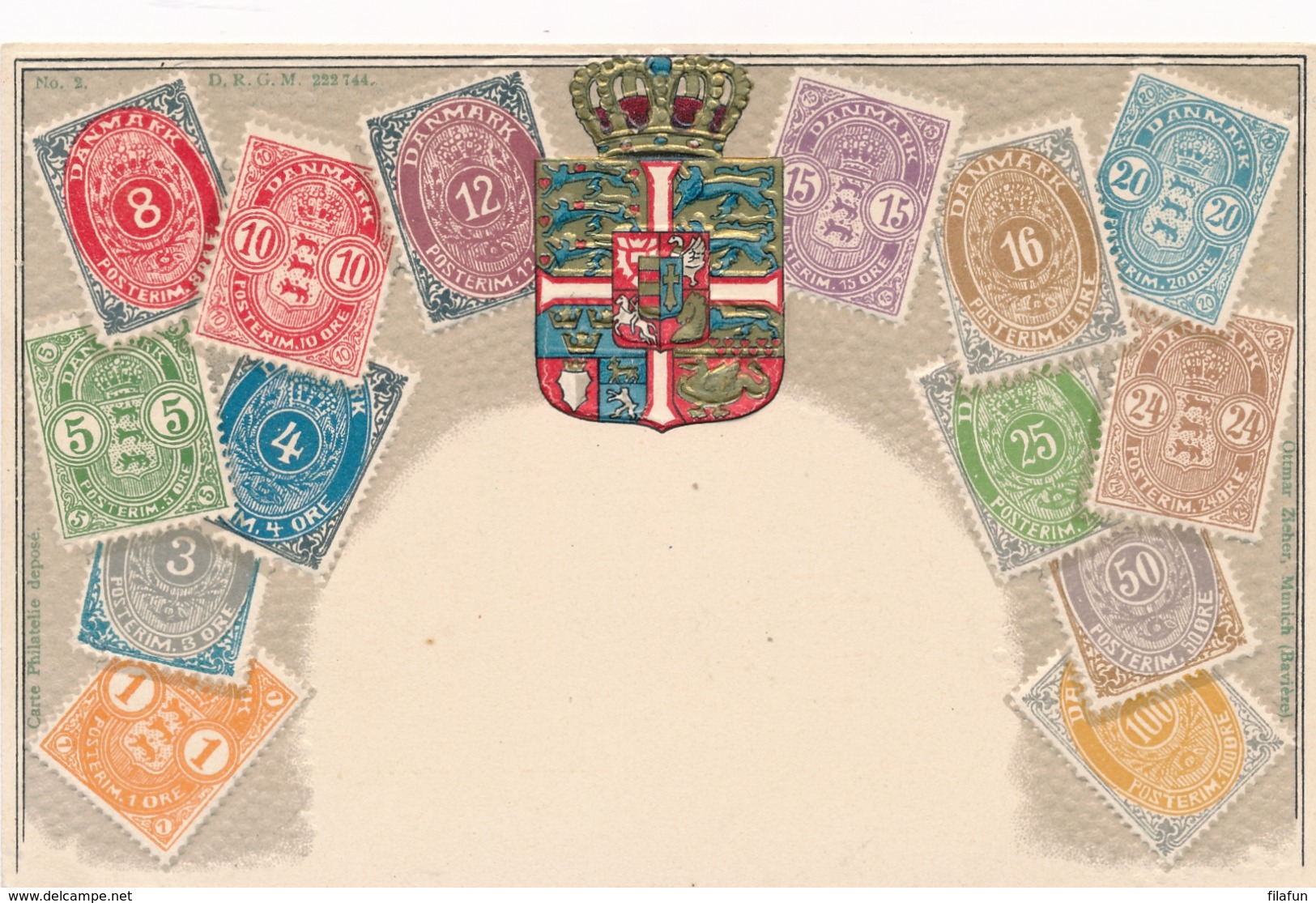 Danmark Stamps On Postcard - Timbres (représentations)