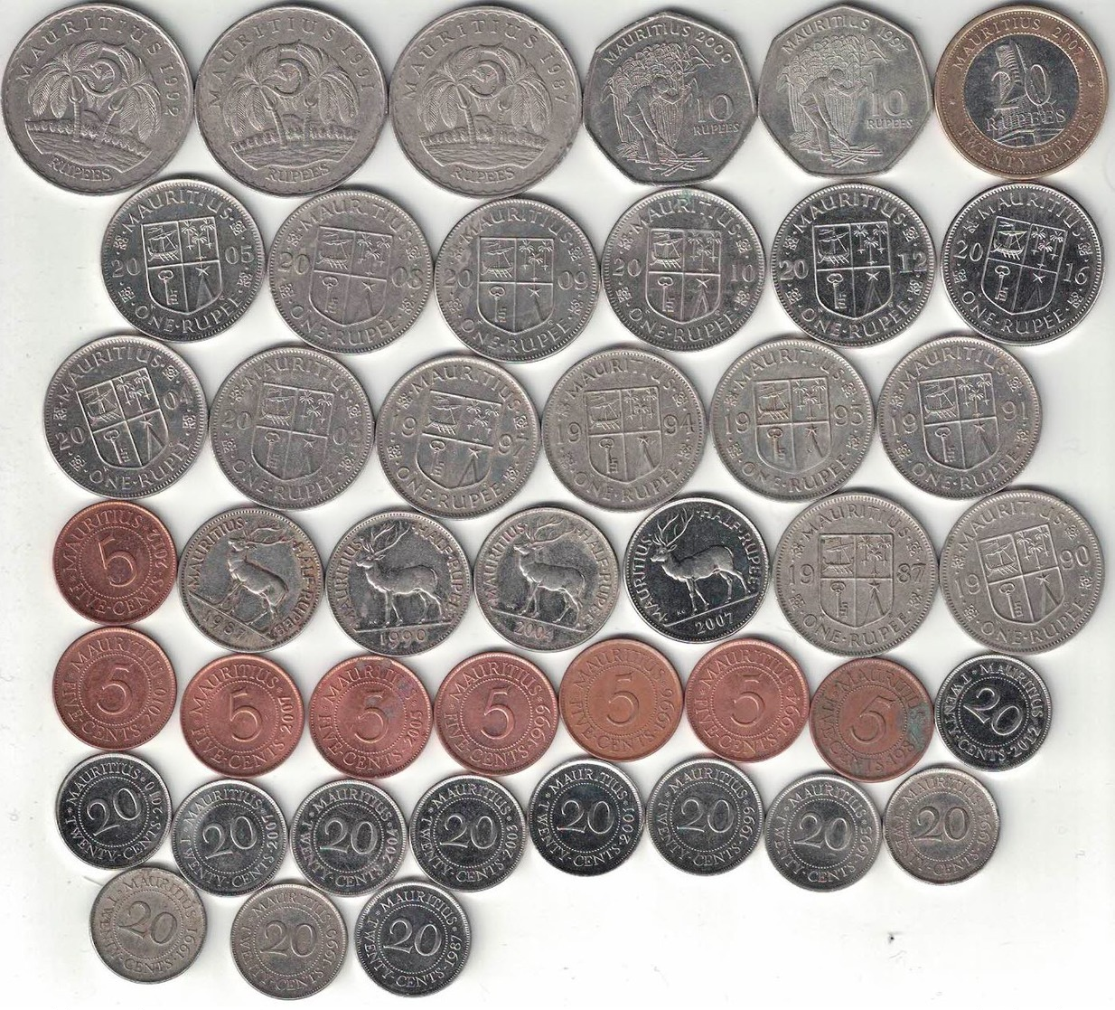 Mauritius Collection Of 44 Coins 1987-2016 All Listed & Different - Mauritius