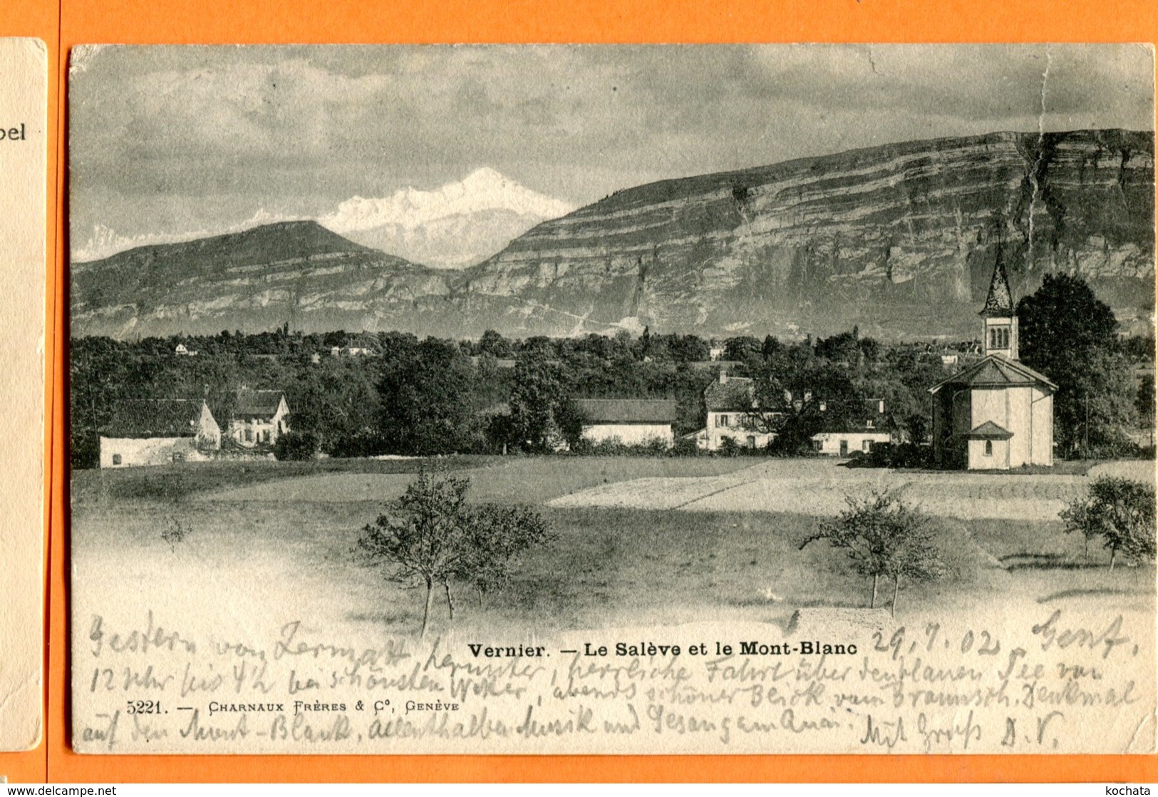 FEL1223, Vernier, Le Salève Et Le Mont-Blanc, Précurseur, 5221, Petite Fente, Circulée 1902 - Vernier
