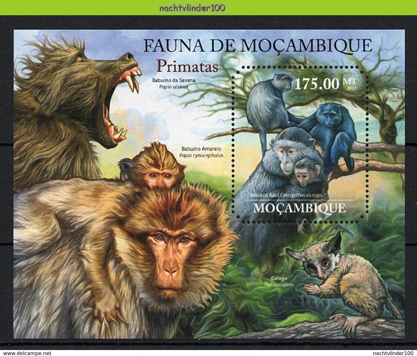 Nfo030b 2 Scans FAUNA AAP APEN ZOOGDIEREN BABOON MONKEYS MAMMALS APES AFFEN SINGES MOCAMBIQUE 2011 PF/MNH - Apen