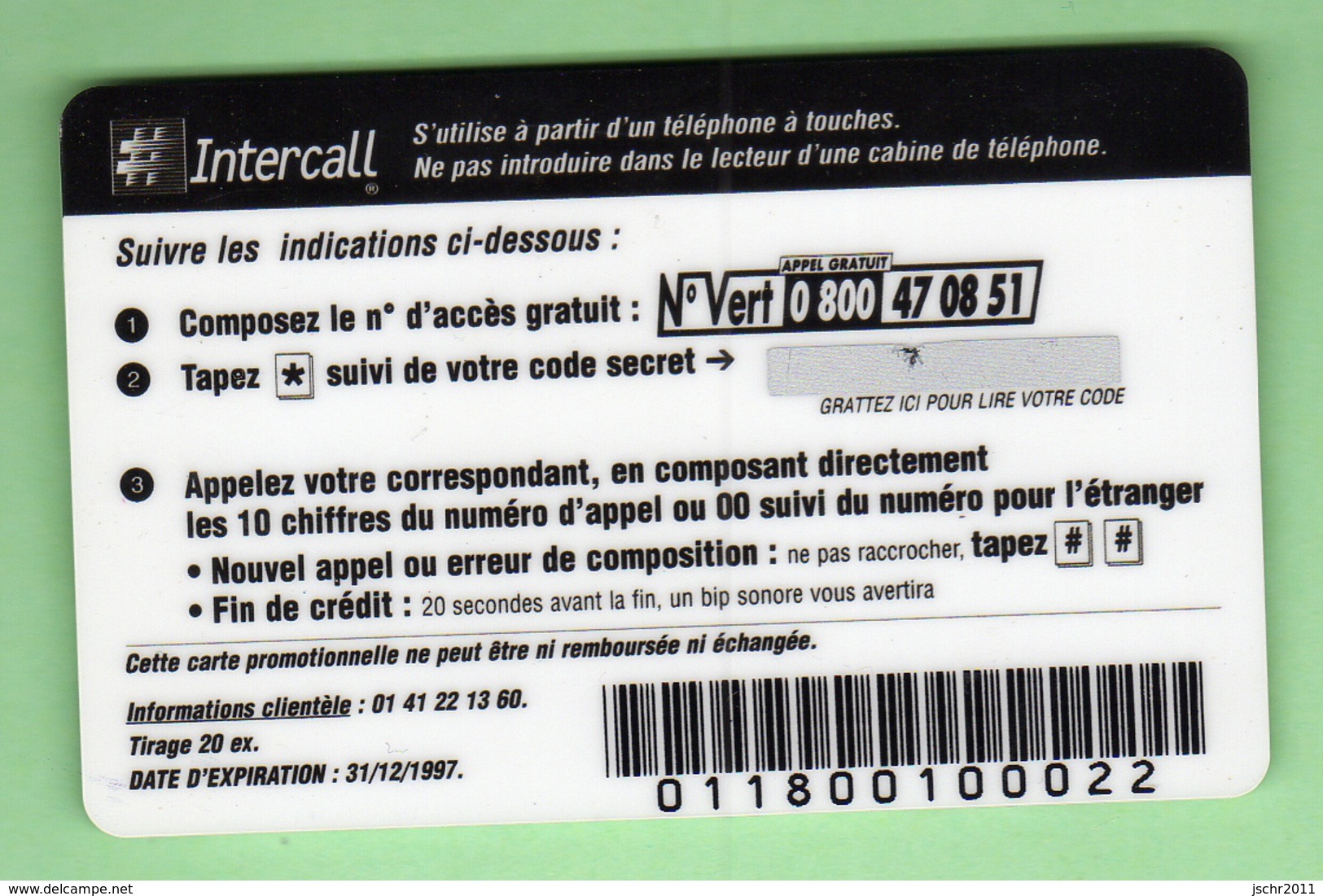 INTERCALL *** 900 Unites *** Tirage 20ex *** Neuve, Code Non Gratte *** (A105-P7) - Andere & Zonder Classificatie