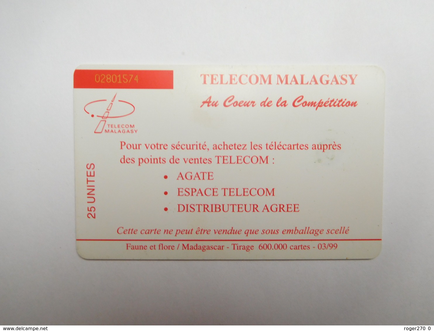 Télécarte Publique , Madagascar , Télécom Malagasay , Singe Lémurien - Madagaskar
