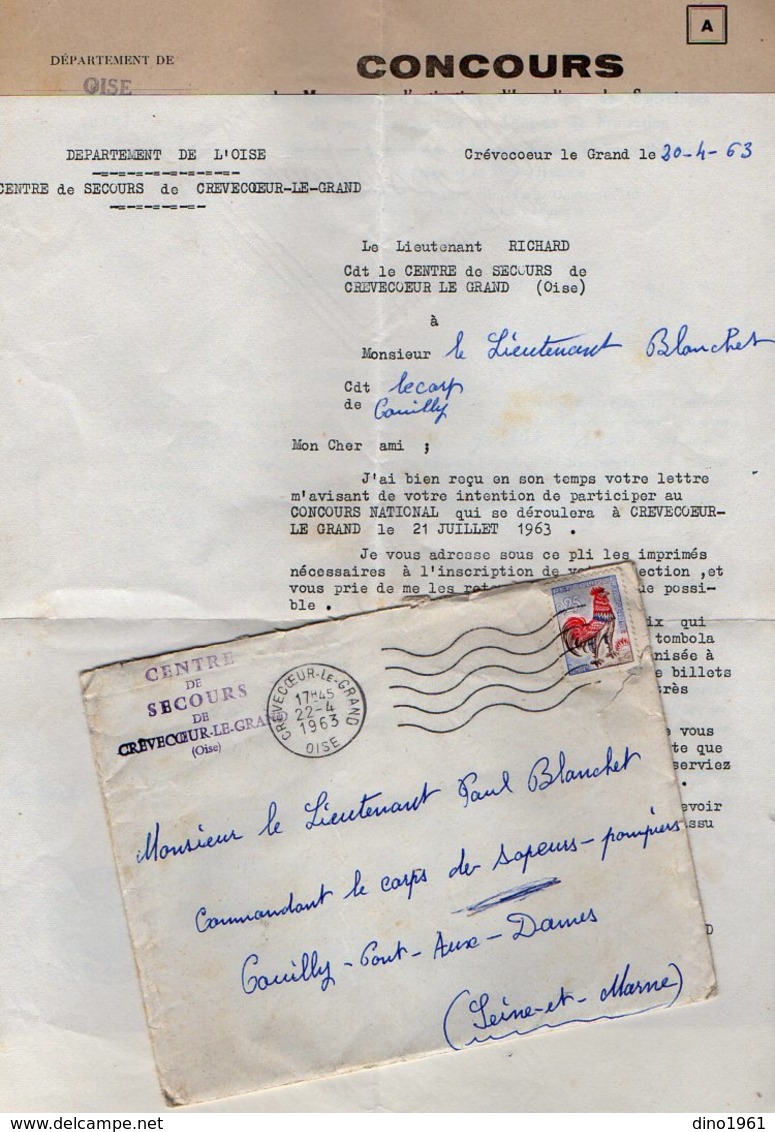 VP16.224 - CREVECOEUR LE GRAND 1963 - Lettre Du Lt RICHARD à Mr Le Lt BLANCHET Du Corps Des Sapeurs - Pompiers à COUILLY - Bomberos